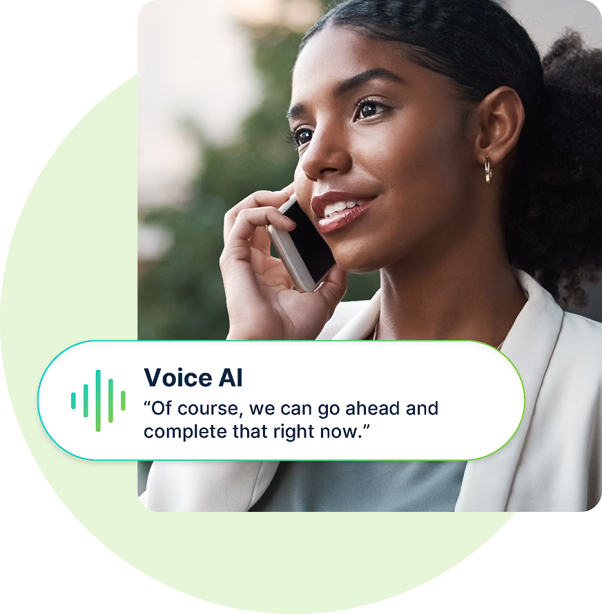 Professional woman having positive collections conversation using behavioral science-powered Conversational AI