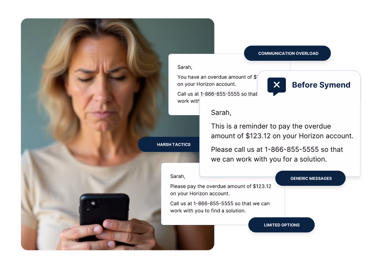 Traditional debt collections approach showing stressed customer experience